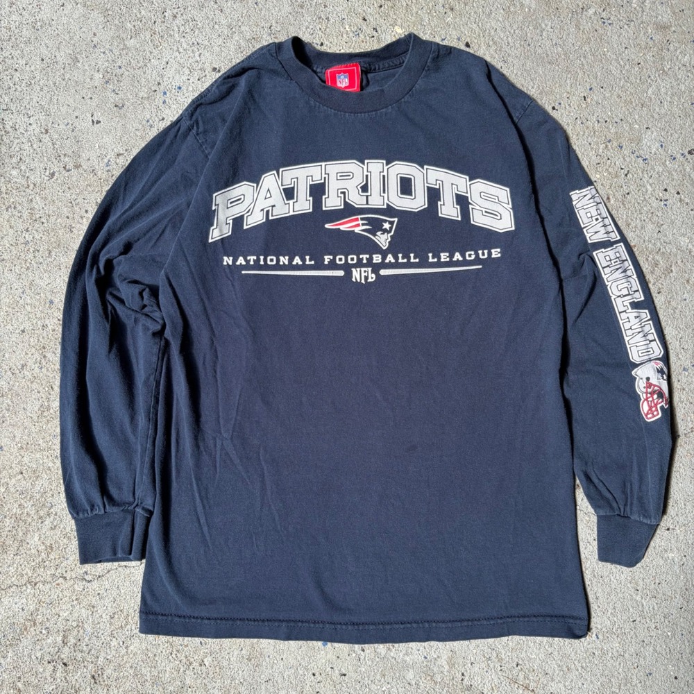 NFL New England Patriots Long Sleeve Graphic T-Shirt Navy Blue Mens Medium